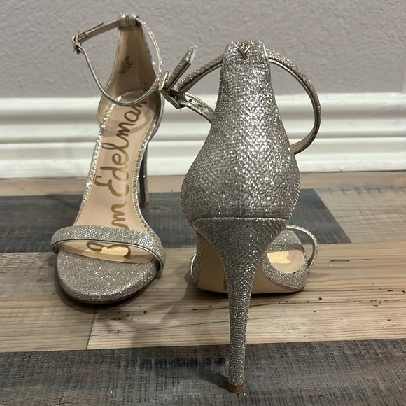 SAM EDELMAN SHOES 9.5 SILVER SPARKLE HEELS ANKLE STRAP ANTHROPOLOGIE BHLDN - Picture 7 of 12